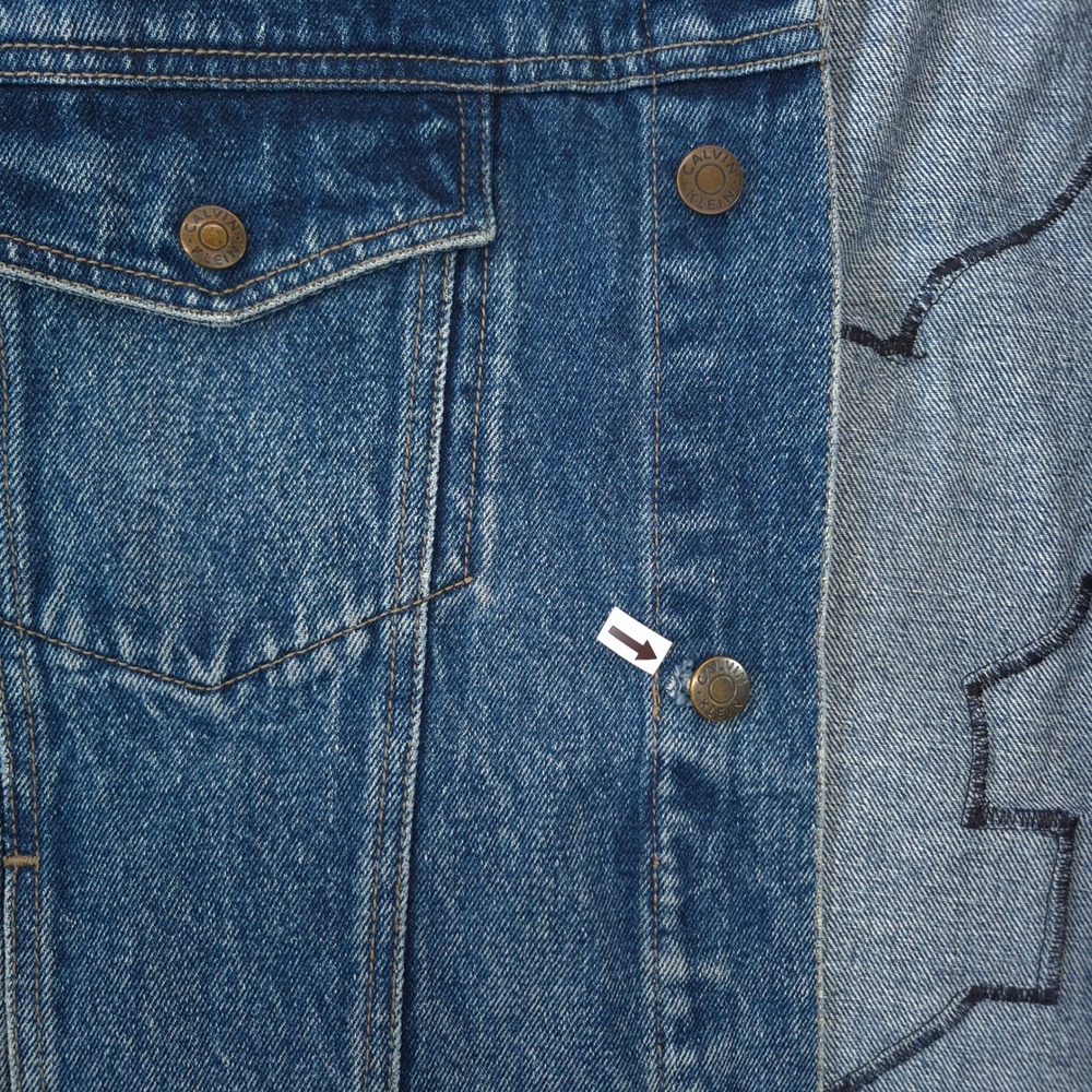 Calvin Klein Denim Jacket Blue L Harley Davidson Biker Trucker Vintage Patched - Picture 11 of 16